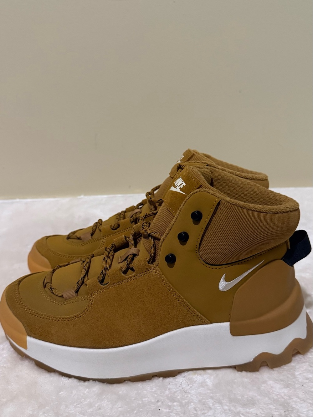 Nike Kids Brown High-Top Trail Boots with White Swoosh